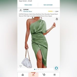 Sage Satin Midi High Low One Shoulder
